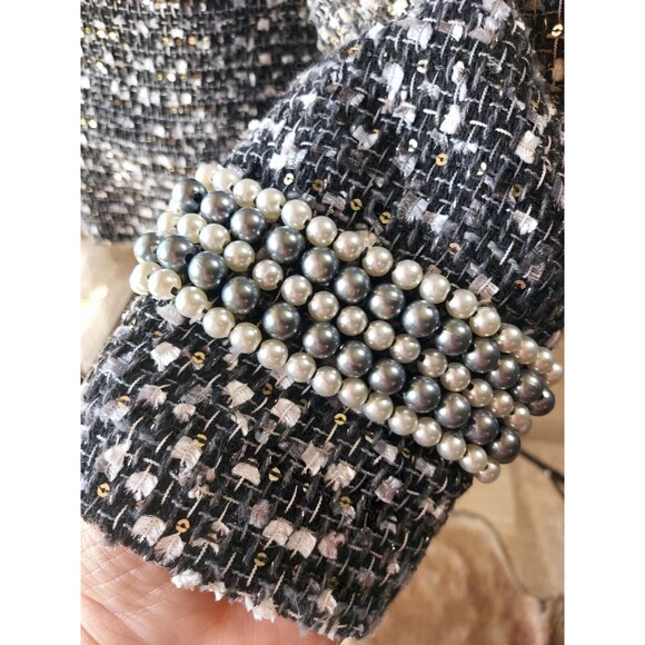Joan Rivers Gray Black Tweed Blazer Sequin Pearl Detail Trim on sleeve Size 12 - Picture 6 of 9